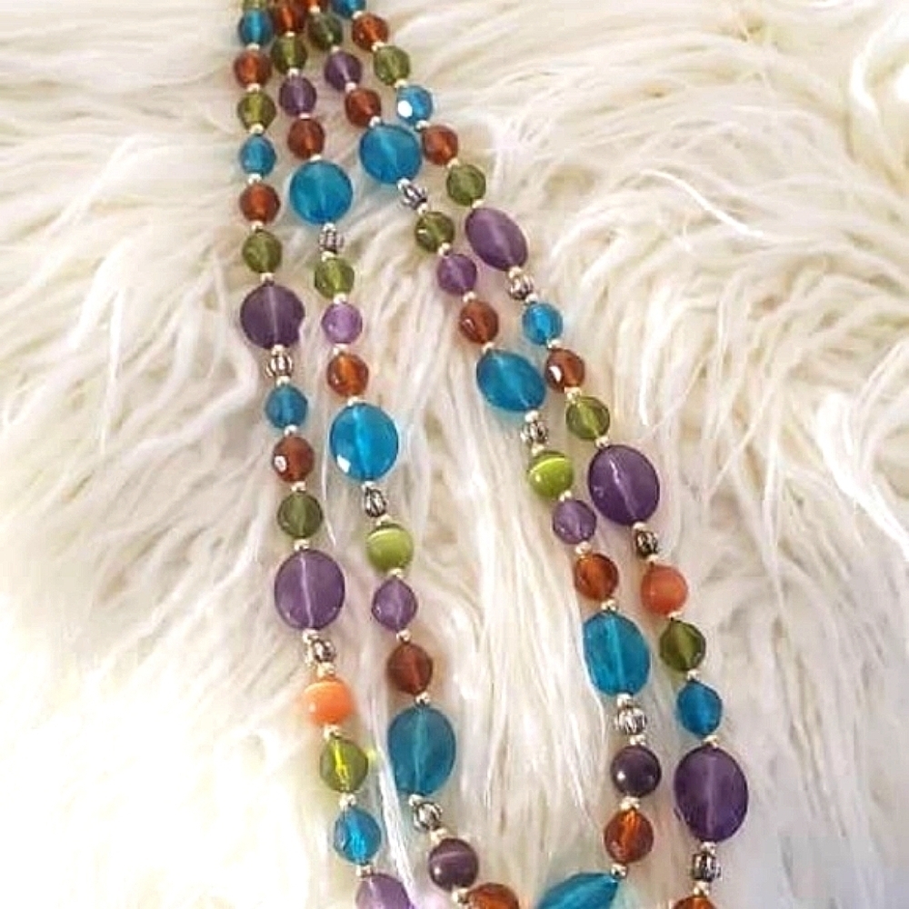 Turquoise Amber Citrine Coral Long Vermeille Layered Necklace 🌴